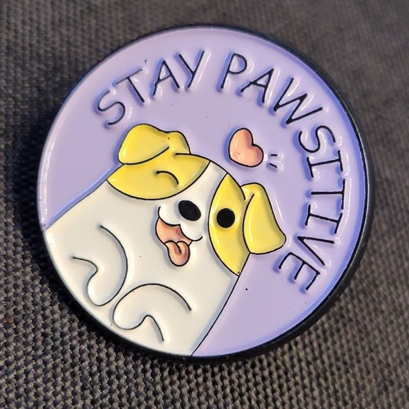 Stay Pawsitive Darling Derpy Dog Enamel Pin - Picture 3 of 10